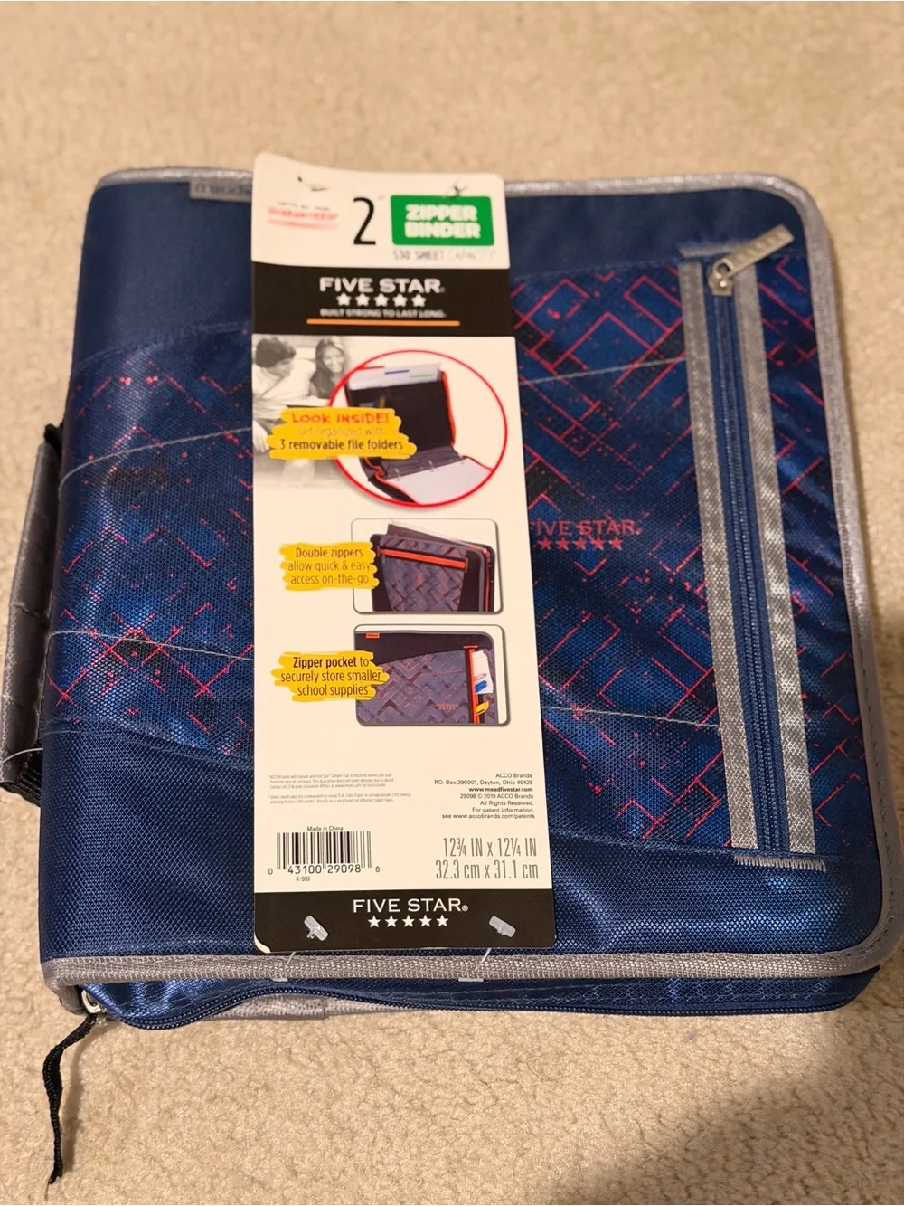 Five Star Blue and Pink Laptop Binder with Zipper
